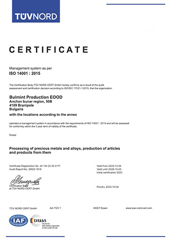 ISO 14001 Bulmint Production 2023 UM