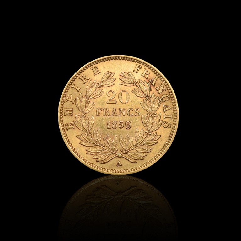 20 Franc Napoleon III Bonaparte Bullion Gold Coin, 5.81 g 20 Franc Napoleon III Bonaparte Bullion Gold Coin, 5.81 g