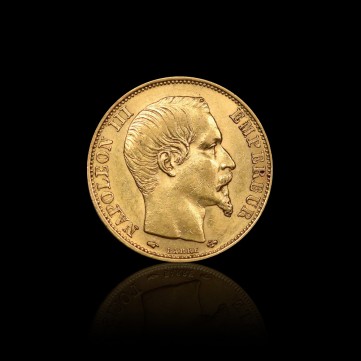 20 Franc Napoleon III Bonaparte Gold Coin, 6.45 g