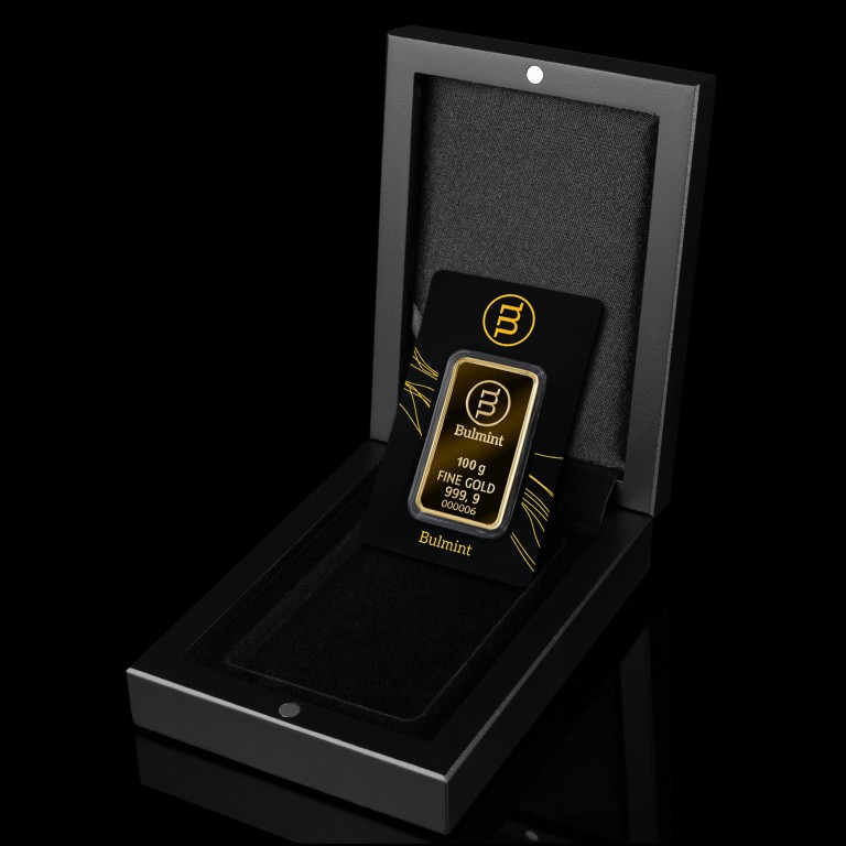 Дървена кутия за златно кюлче в опаковка - Черна